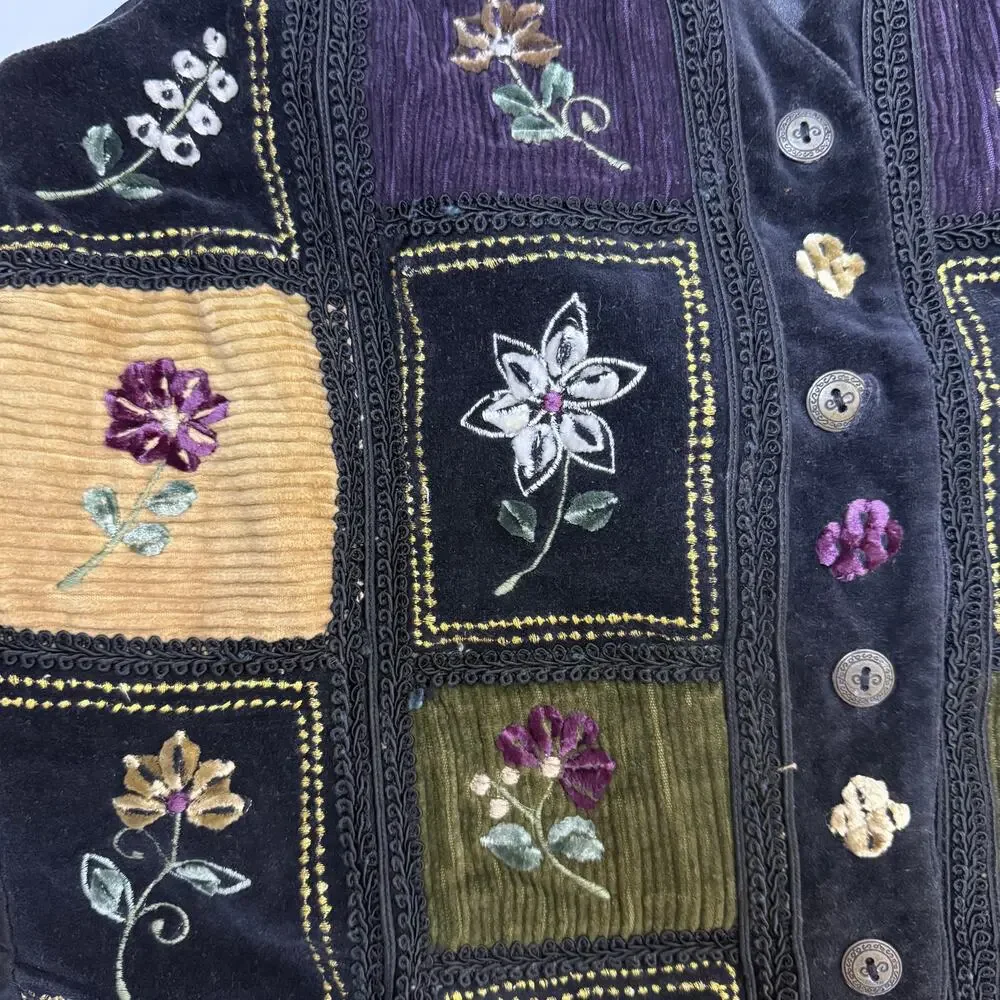 TanTrums Velvet Patchwork Floral Vest Boho Sz M